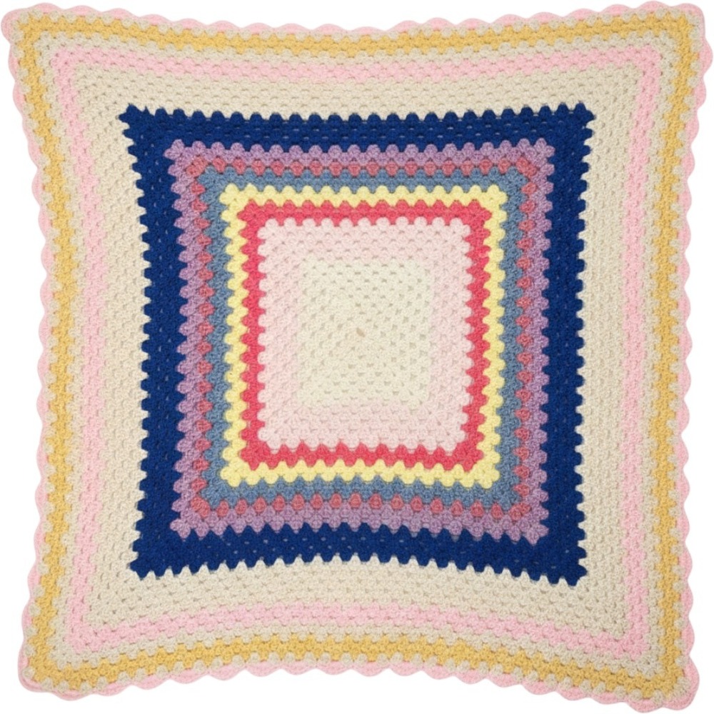 Handmade Crochet Granny Square Blanket Scalloped Edge Lap Throw 52x33